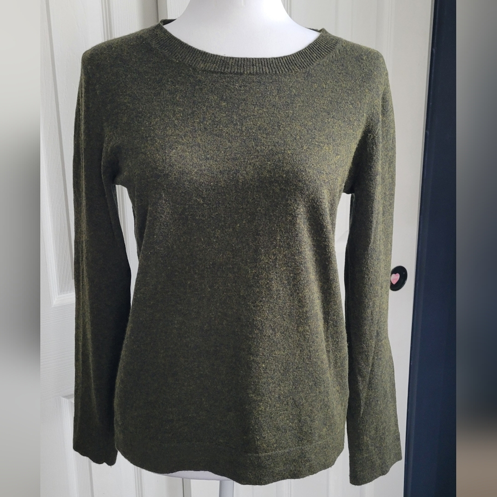 J. Crew Mercantile Wool, Cotton Blend Green Crew Neck LS Sweater, Women's Small